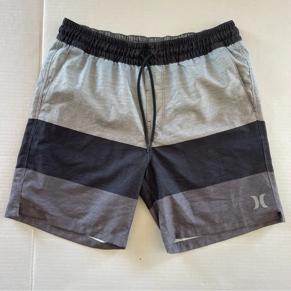 Men Hurley Color-block Gray-Black  Drawstring Lined Swim Board Shots size Large